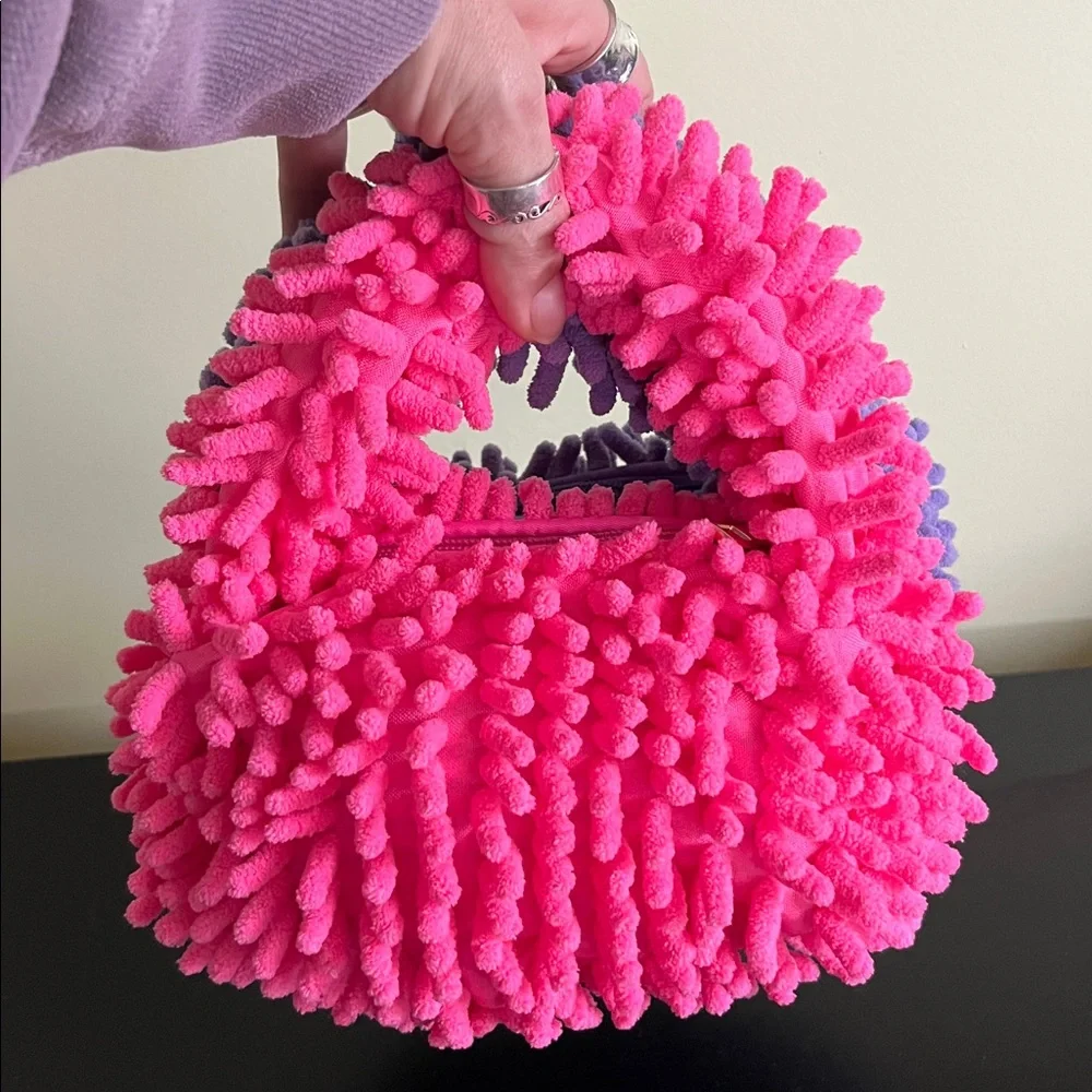 Y2K Handmade Hobo Bag Satchel, featuring a soft, fluffy plush material